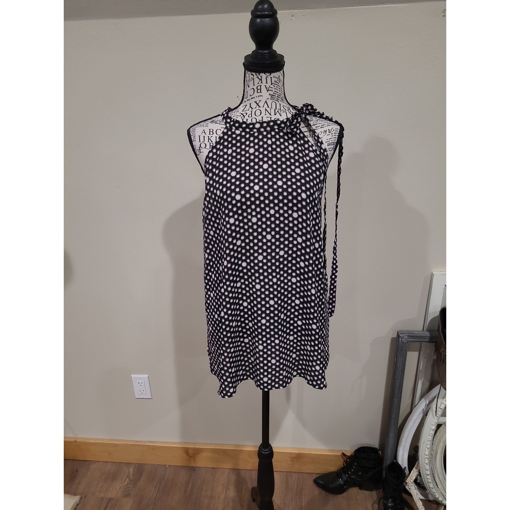 Ann Taylor Loft Women SZ‎ L halter style tunic top Black white pink flowy